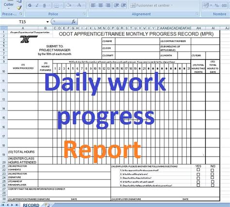 daily work progress report template excel